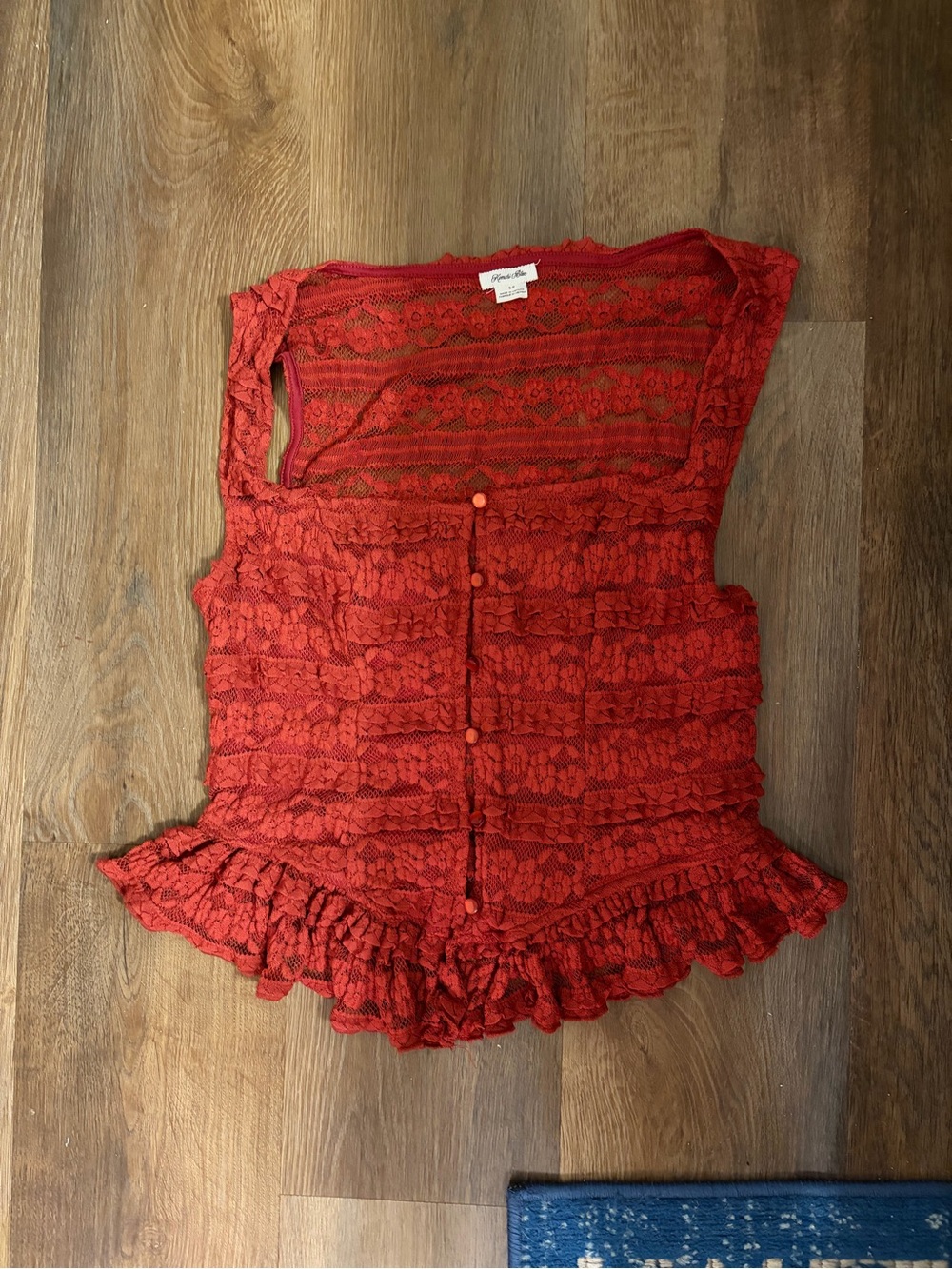 Urban Outfitters Red Lace Ruffle Button-Front Blouse